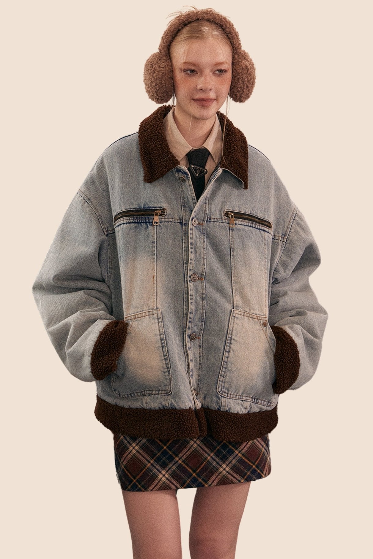 Retro Short Denim Lambswool Jacket