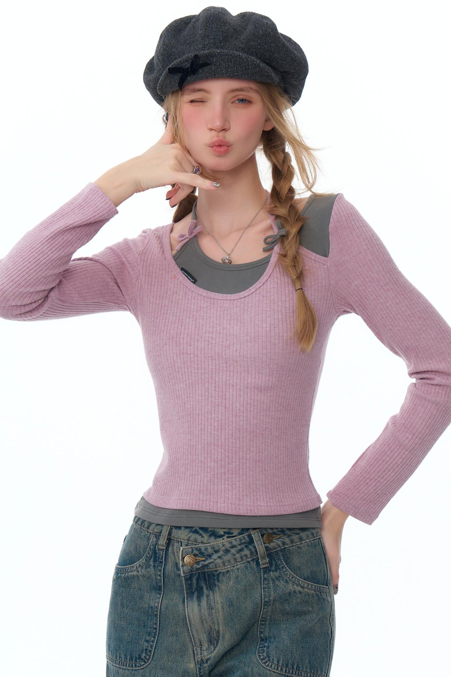 Fake Two-Piece Retro Knitted Shirt