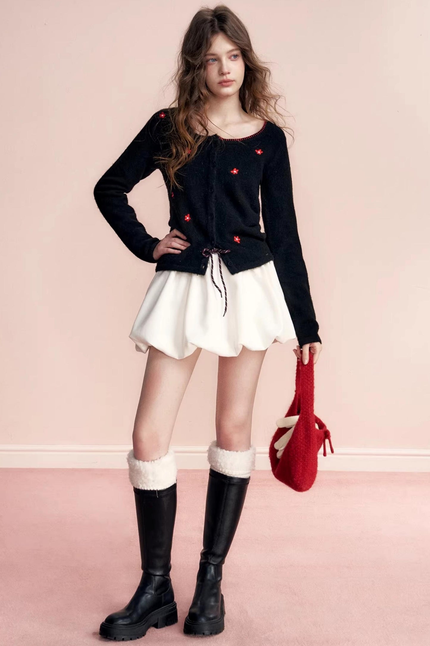 Color-Blocked Velvet Wool Cardigan