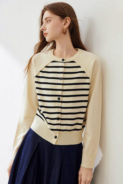 Raglan Sleeve Striped Knit Sweater