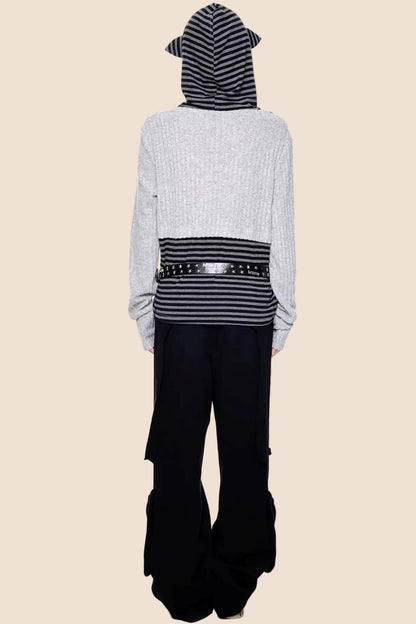 Striped Hooded Knit Sweater