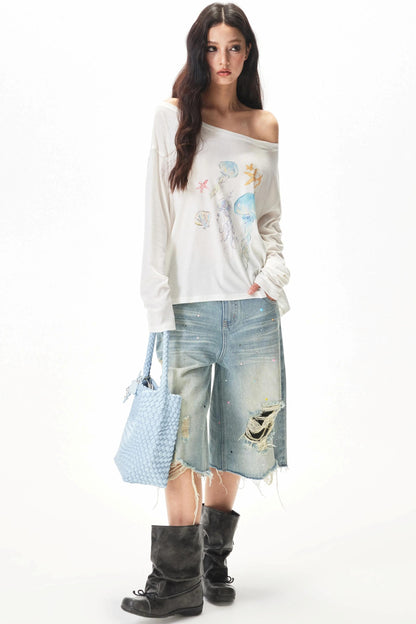 Retro Ripped Denim Shorts