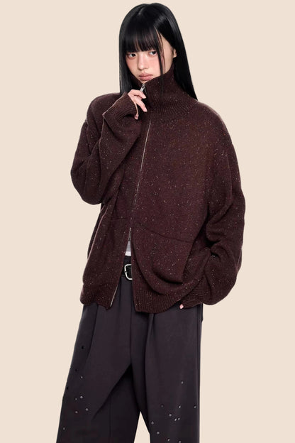 High-Neck Knitted Cardigan