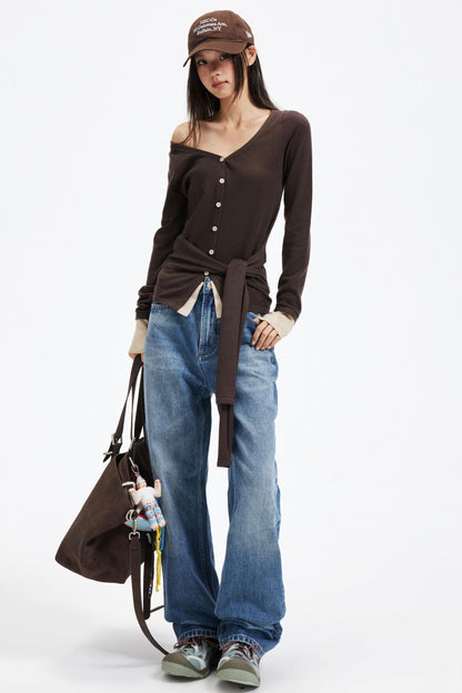 Washed Blue Ripped Denim Pants