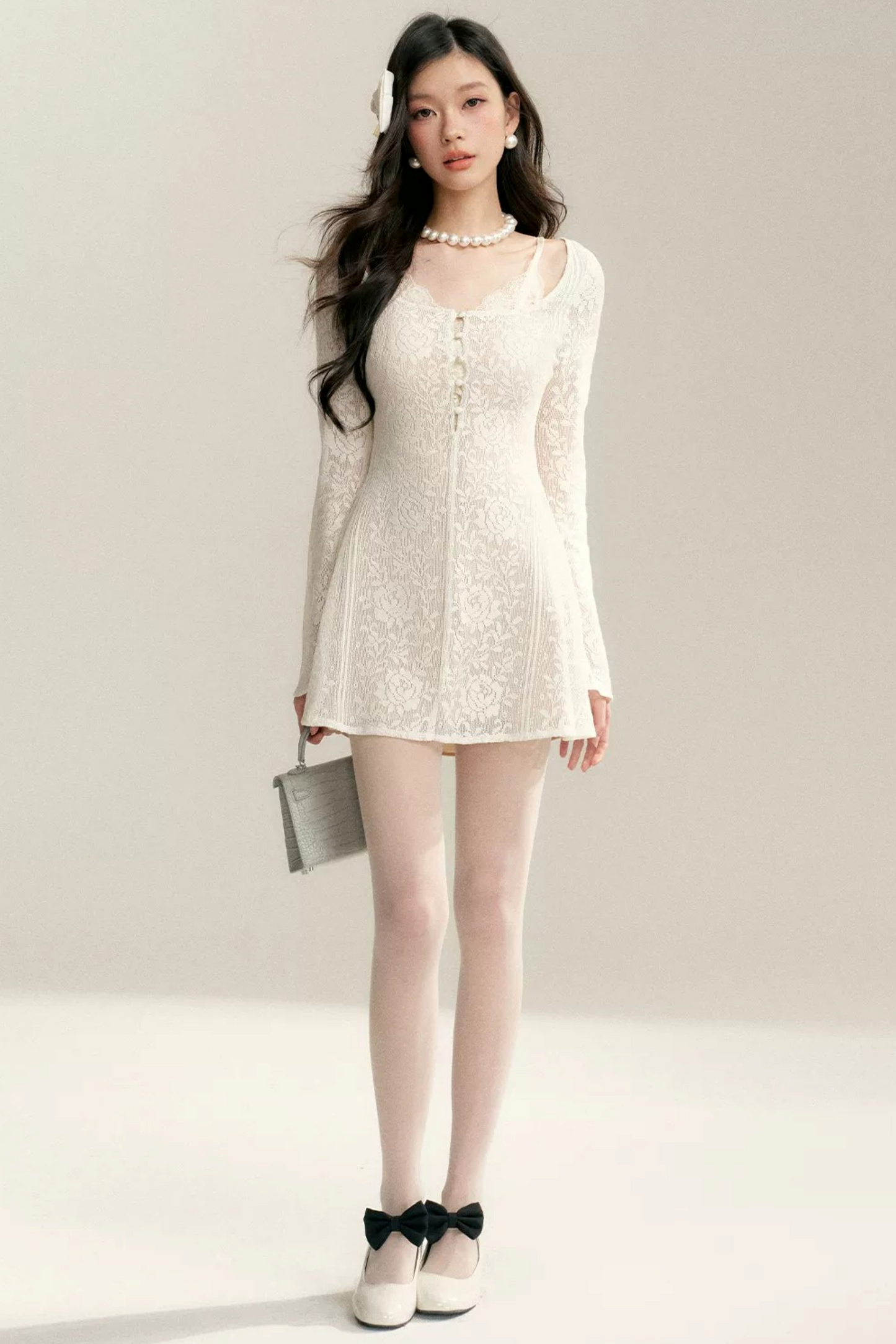 Hollow-Out Jacquard Lace Dress