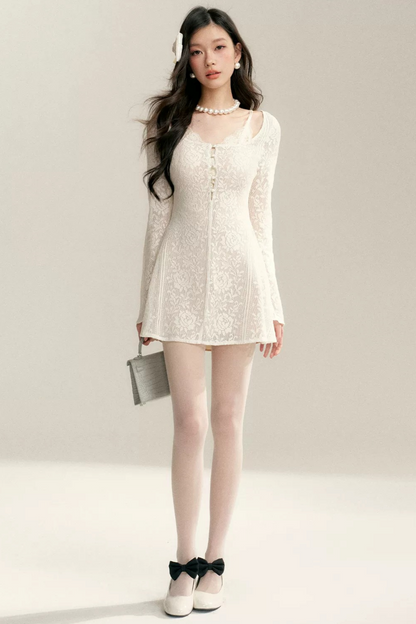 Hollow-Out Jacquard Lace Dress