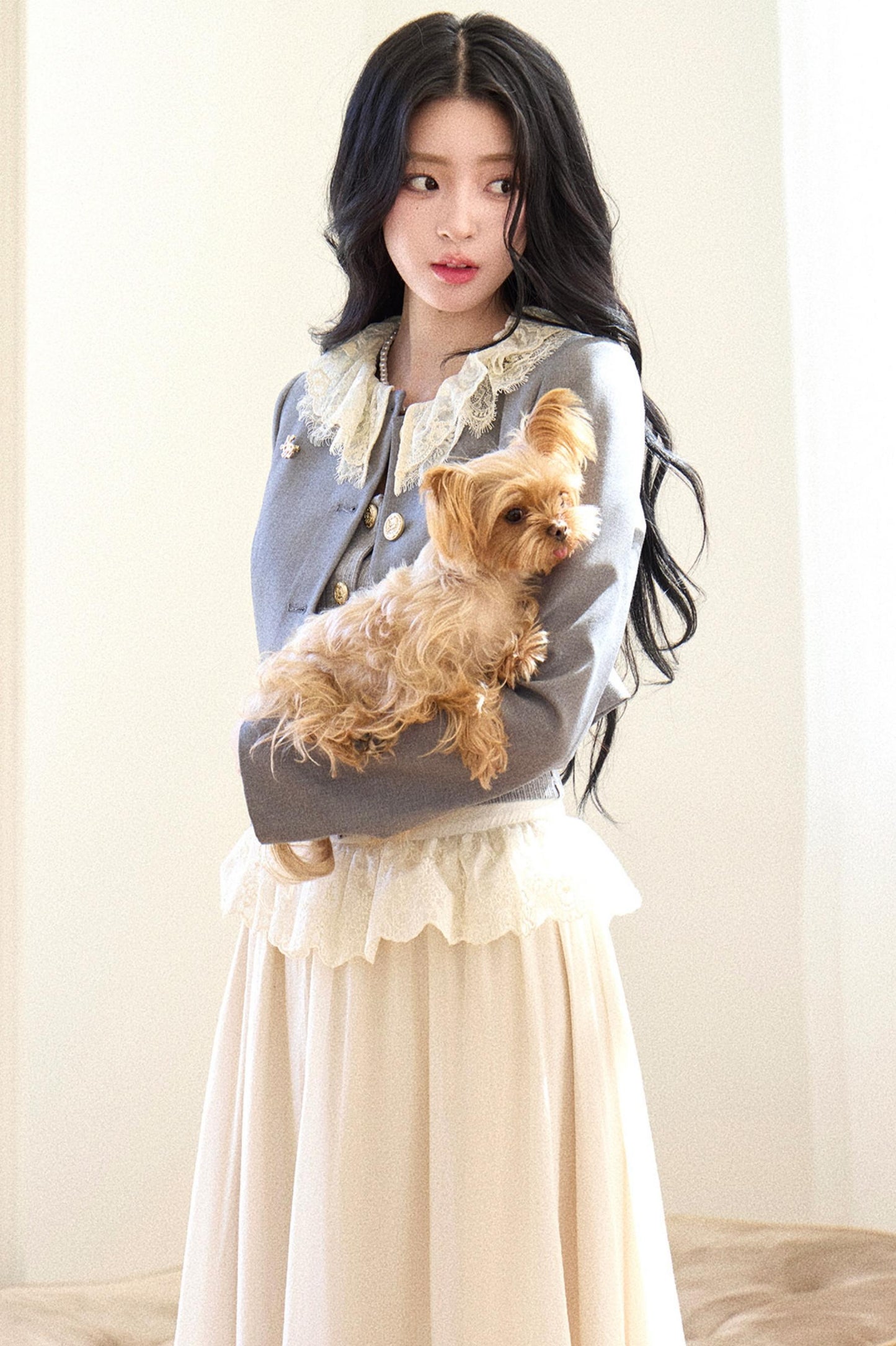 Lace Collar Gray Suit Set-Up