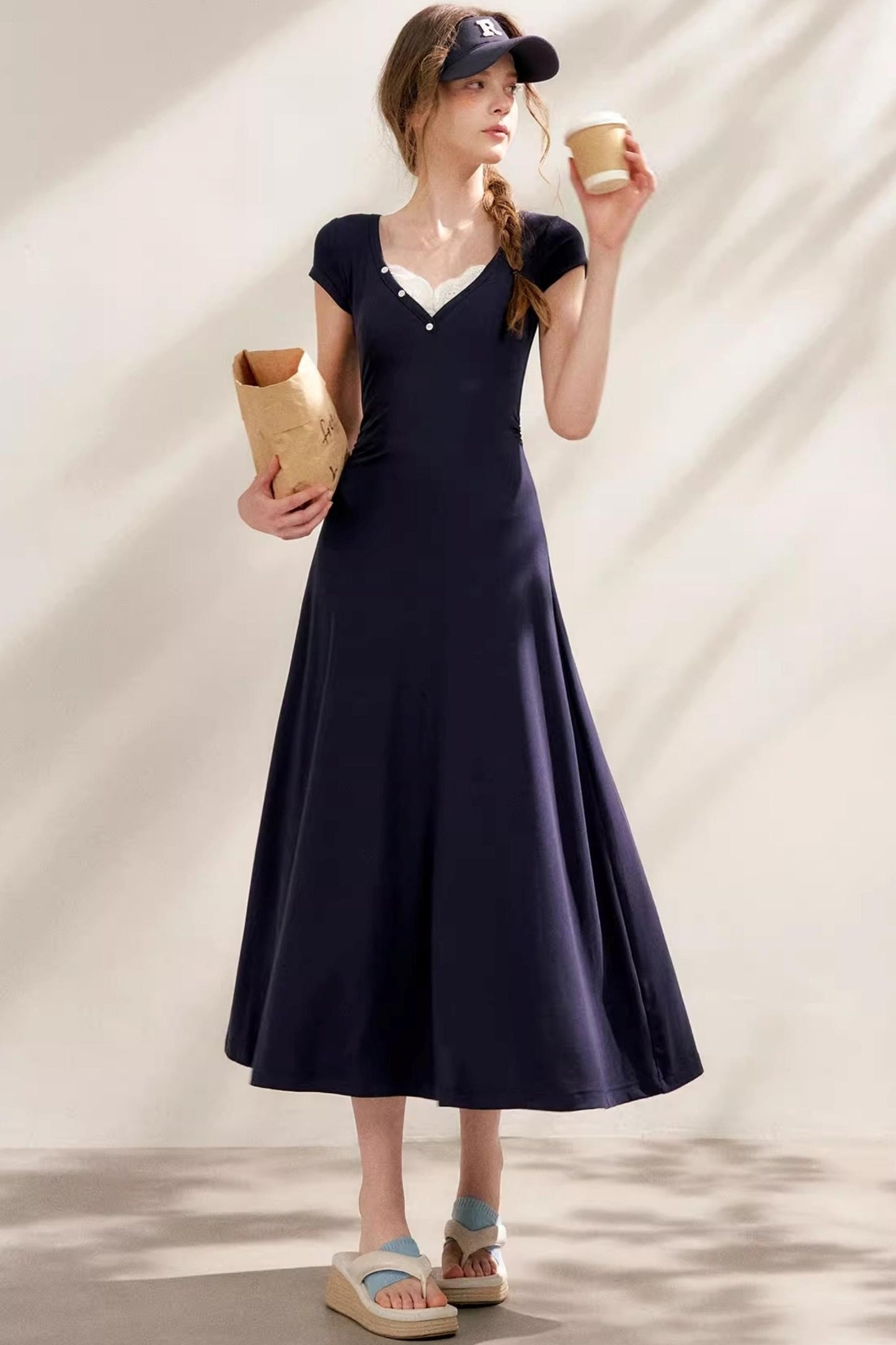 Slim Lace V-Neck A-Line Dress