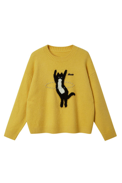 Dancing Kitten Round Neck Sweater