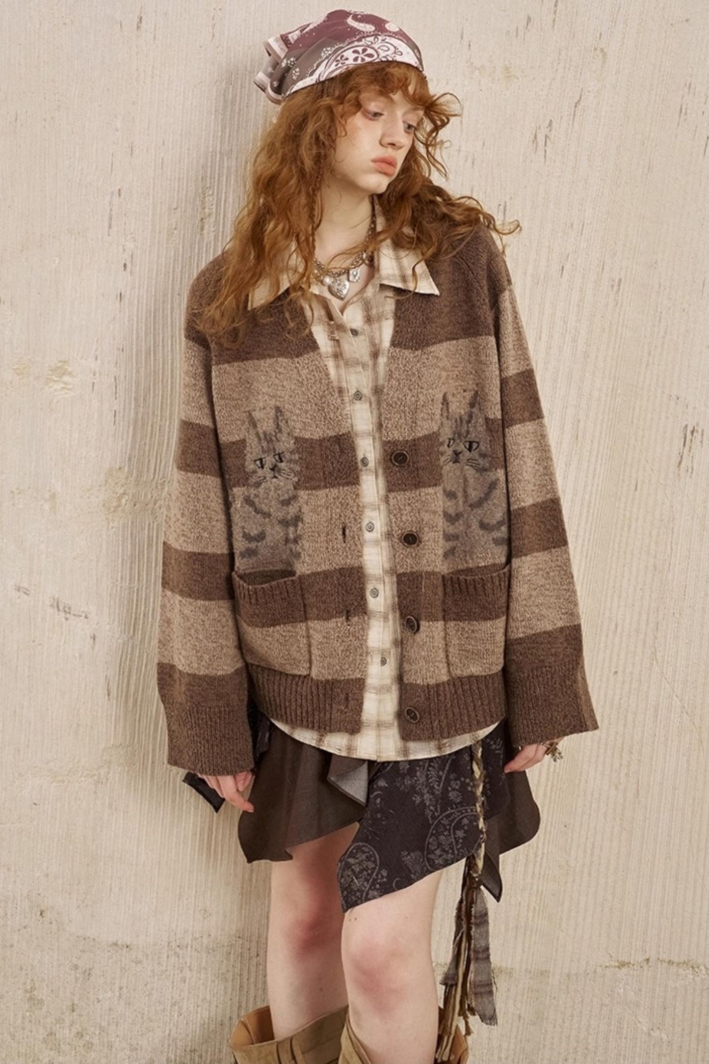 Symmetrical Striped Knitted Cardigan Jacket