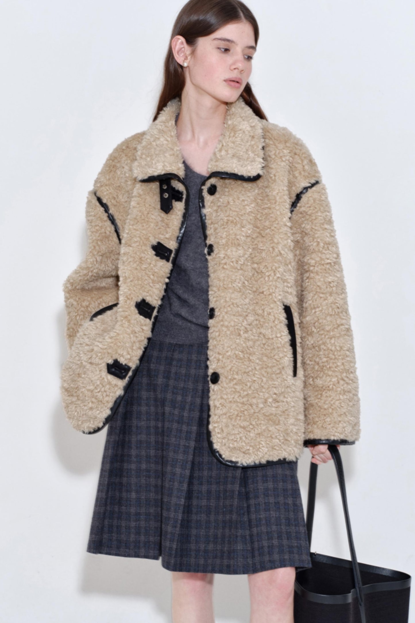 Furry Bear Color-Blocked Coat