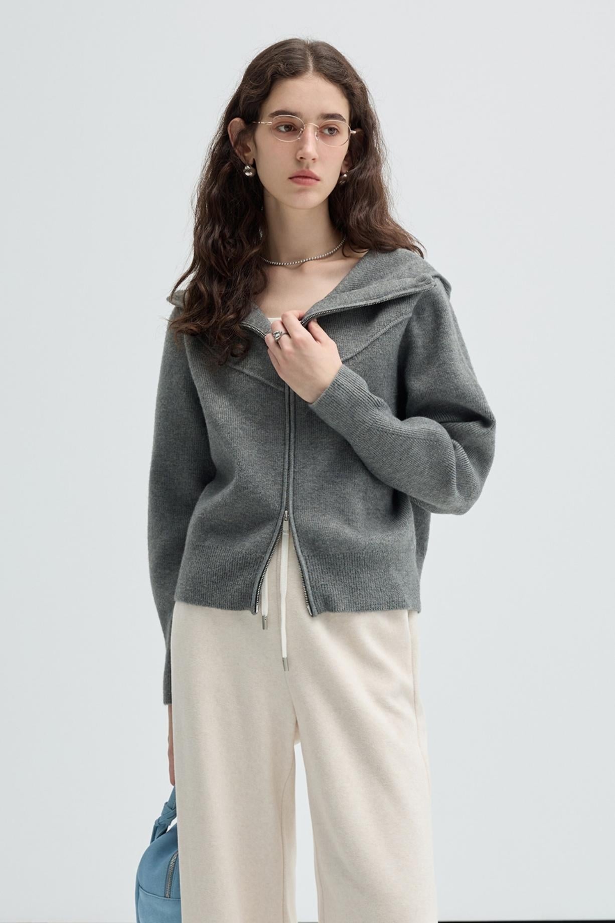 Grey Lapel Knit Cardigan Outer