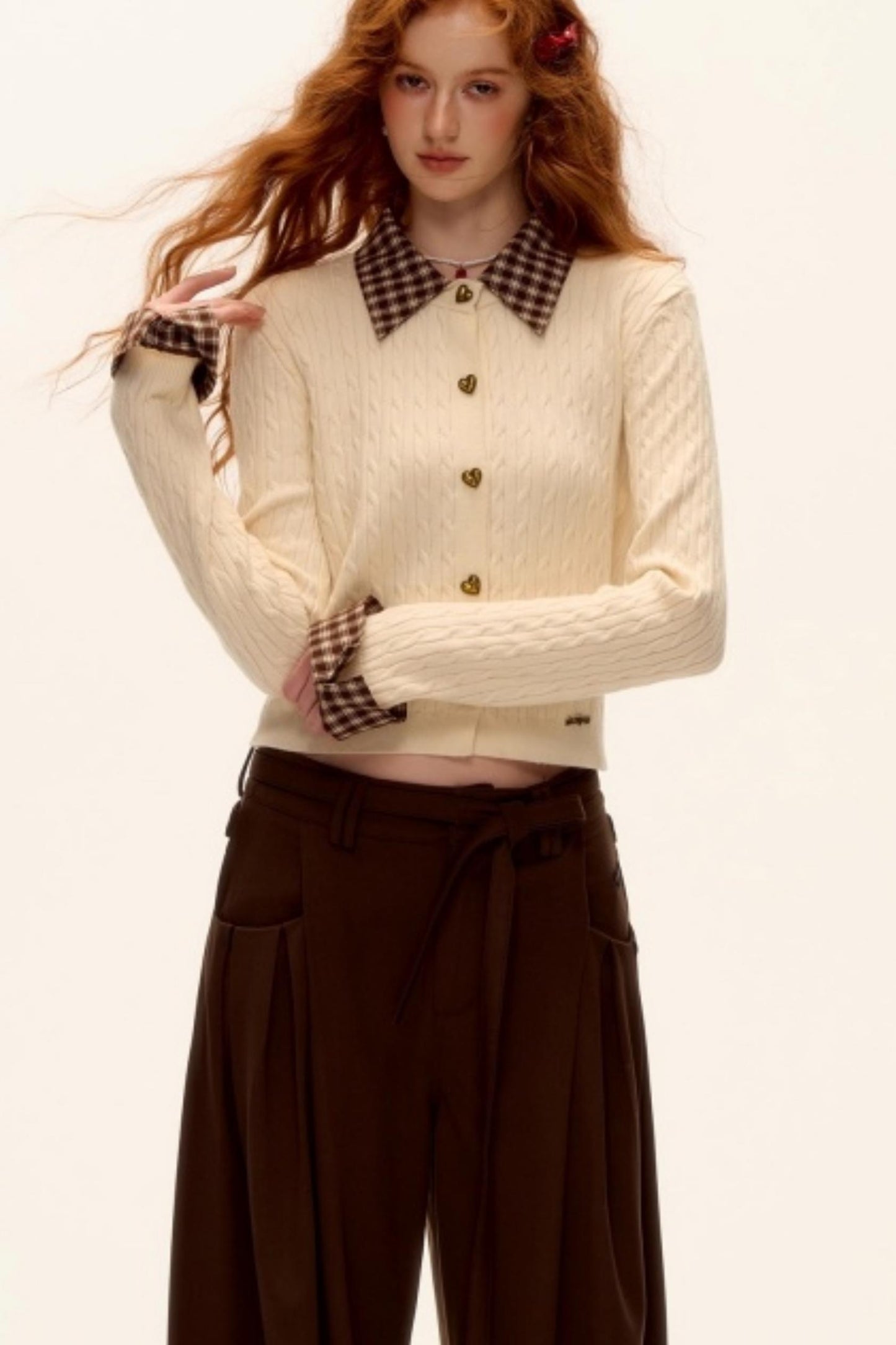 Wool Blend Plaid Knit Top