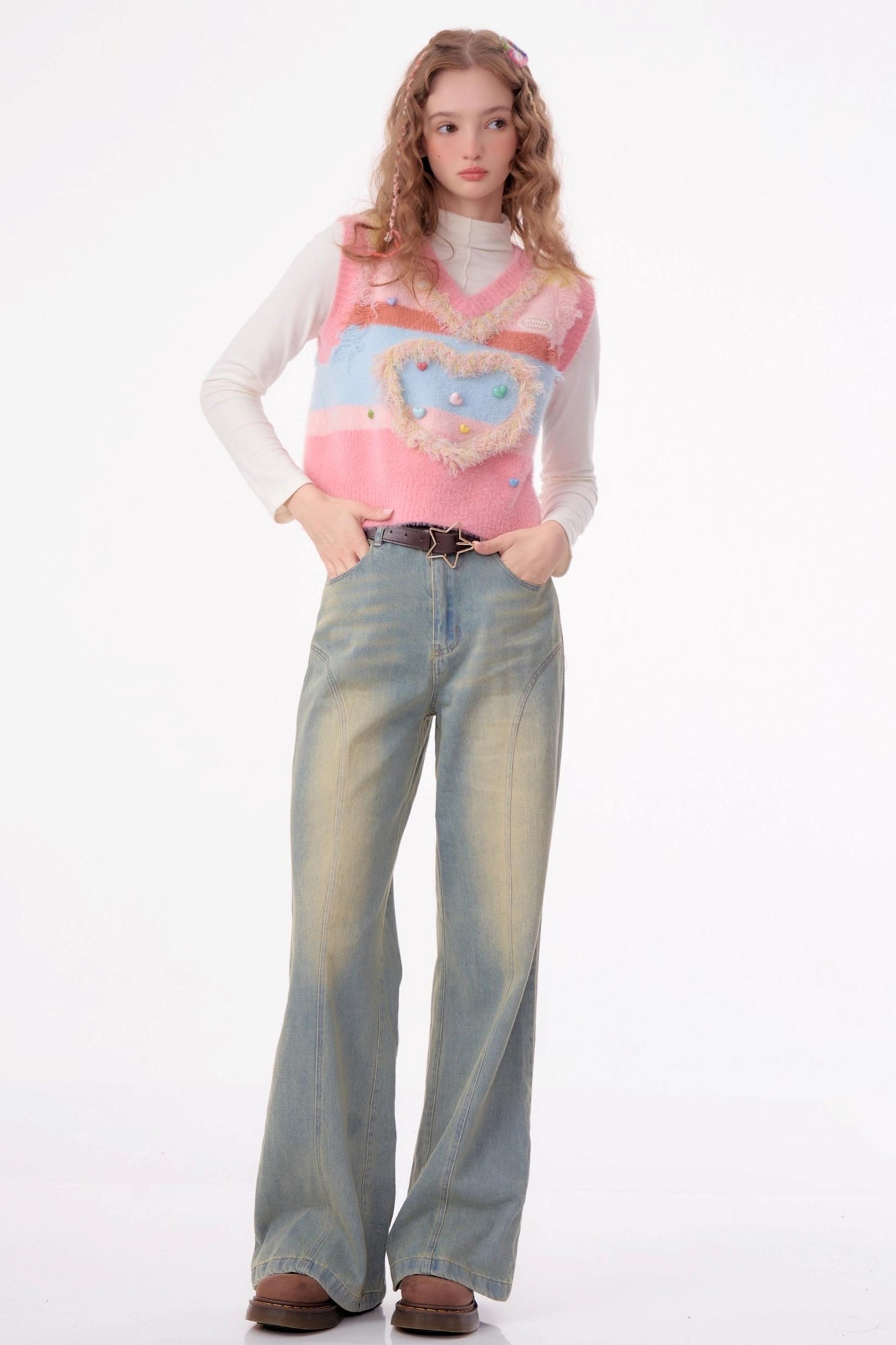 Vintage Pink Knitted V-Neck Sweater Vest