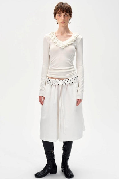 Drape Patchwork Polka Dot Waist Drawstring Skirt