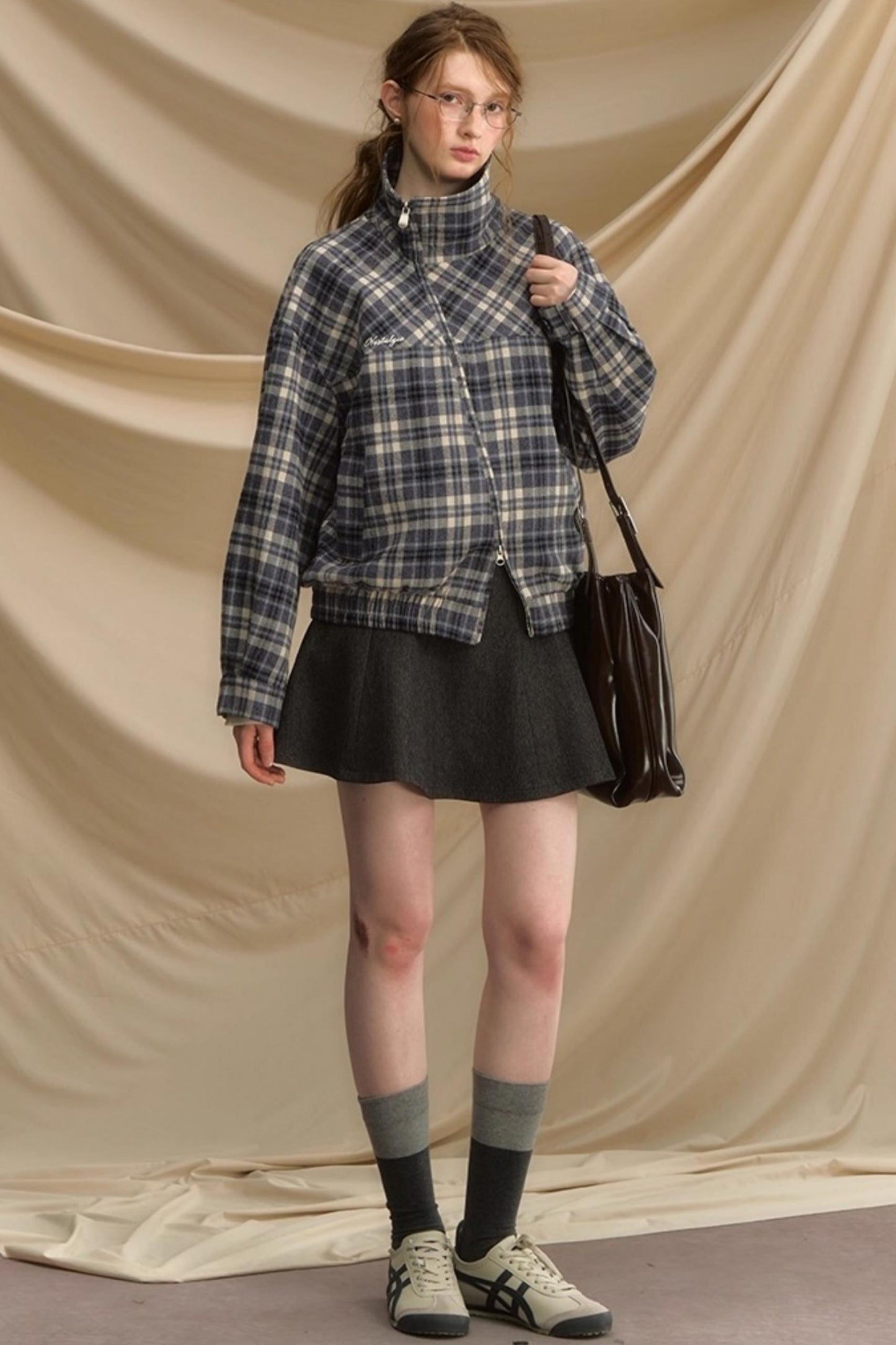 Vintage Plaid Diagonal Flight Jacket