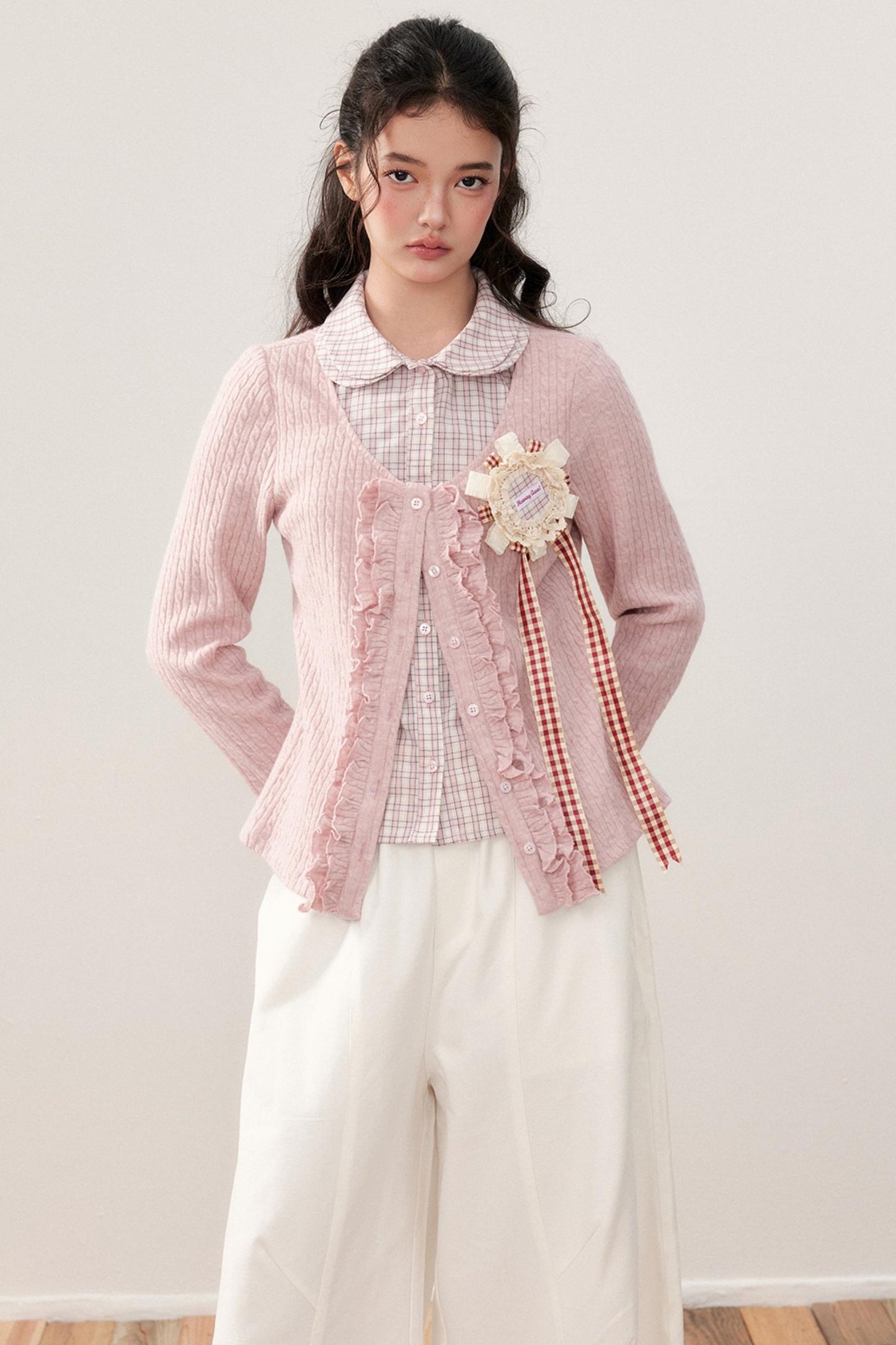 Layered Plaid Knit Patchwork Shirt