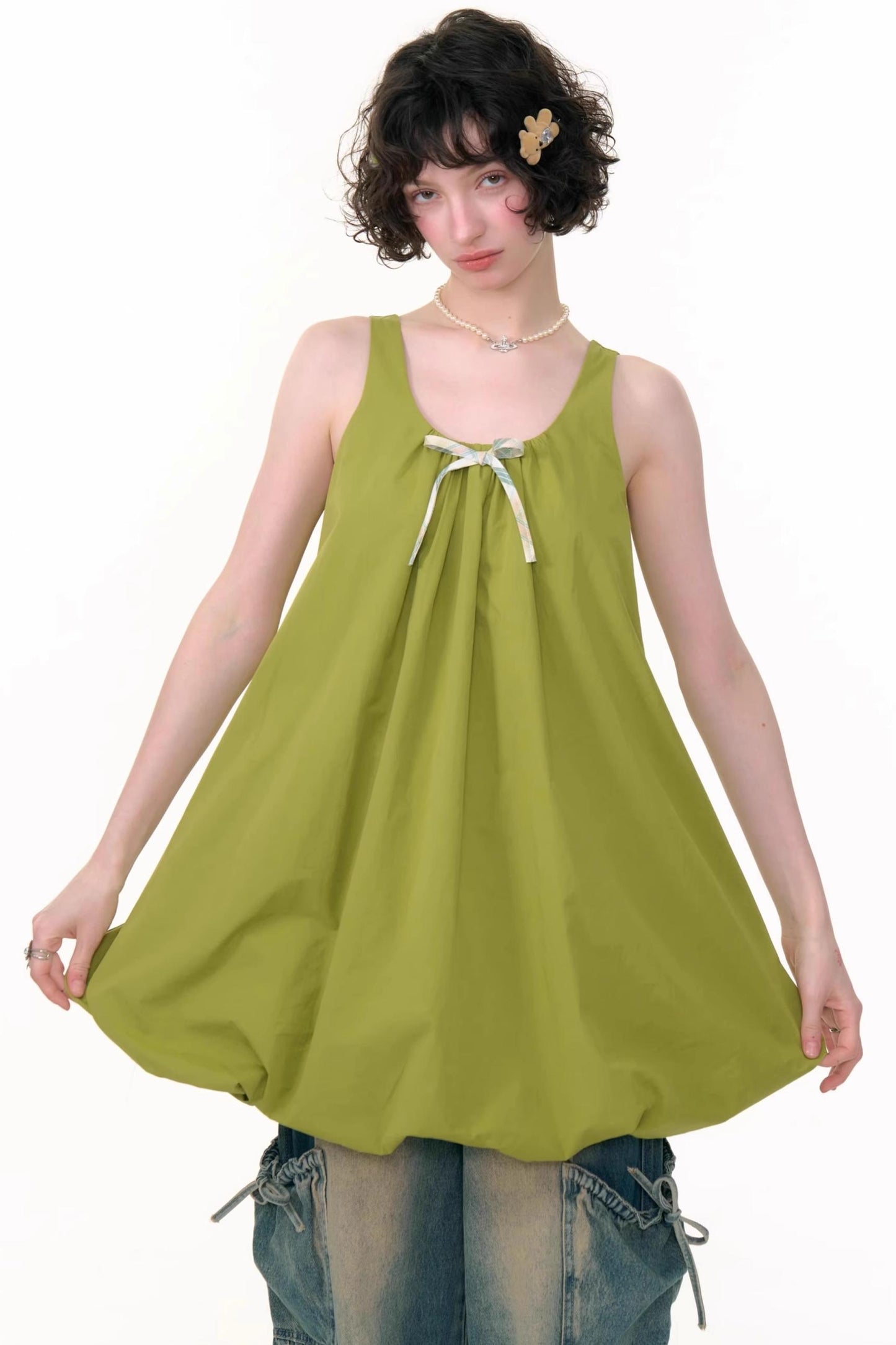 Green Bud Sleeveless Dress