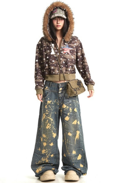 Retro Splatter Denim Pants