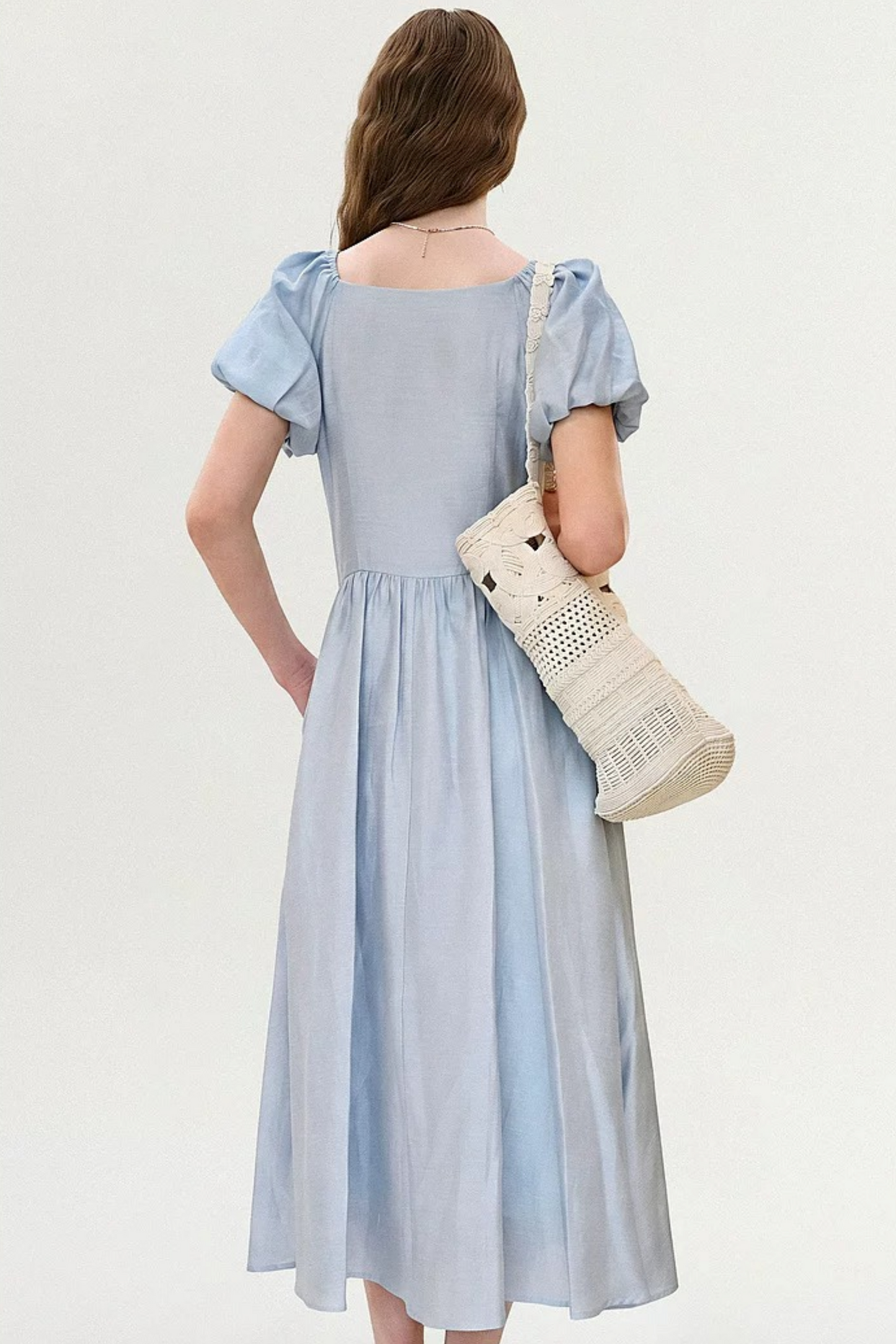 Lyocell Puff Sleeve Dress