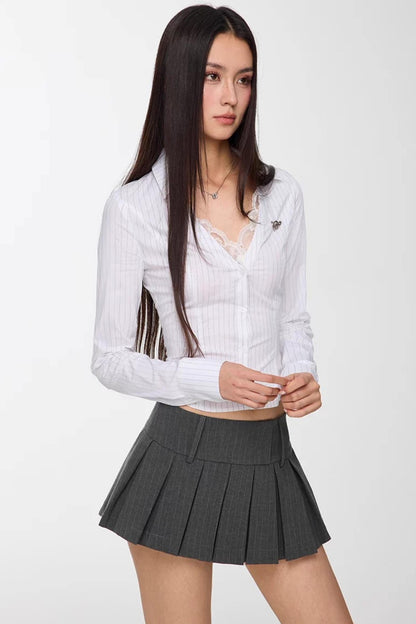 Lace Patchwork Striped Shirt