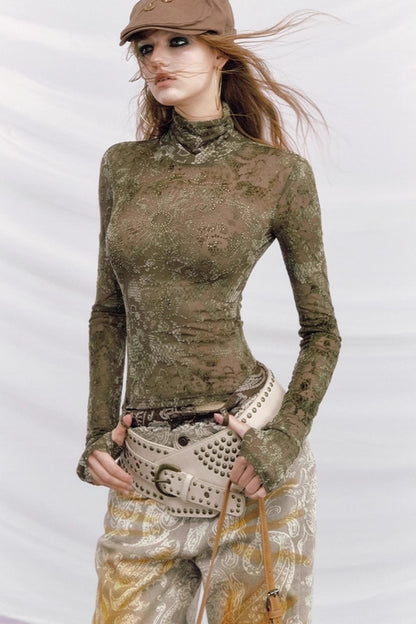 Rhinestone Velvet Jacquard Top