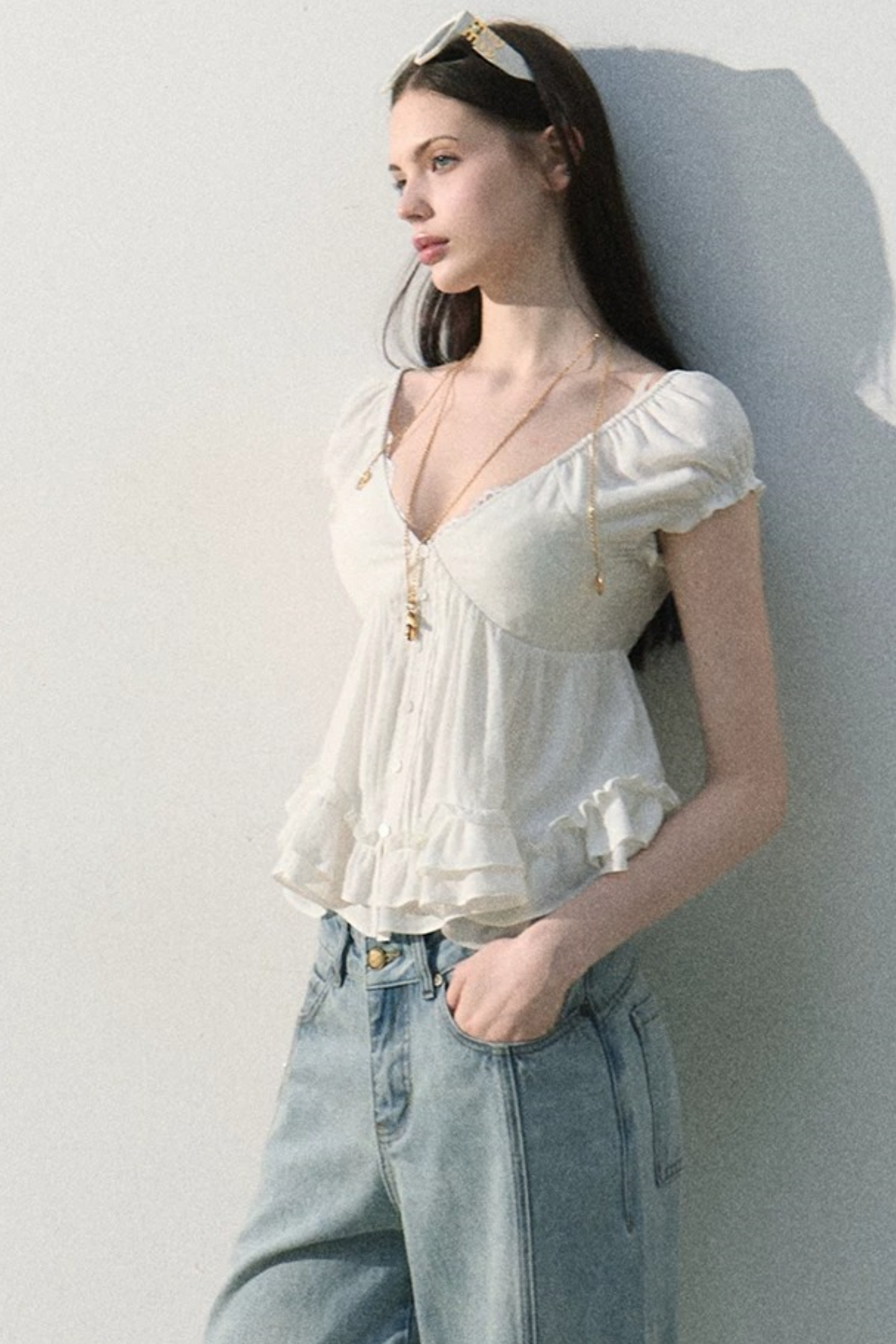 Lyocell Linen Ruffled Blouse