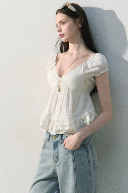 Lyocell Linen Ruffled Blouse