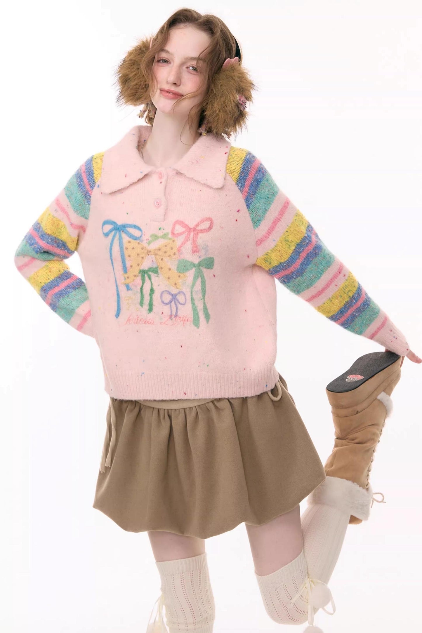 Rainbow Stripe Bow Sweater