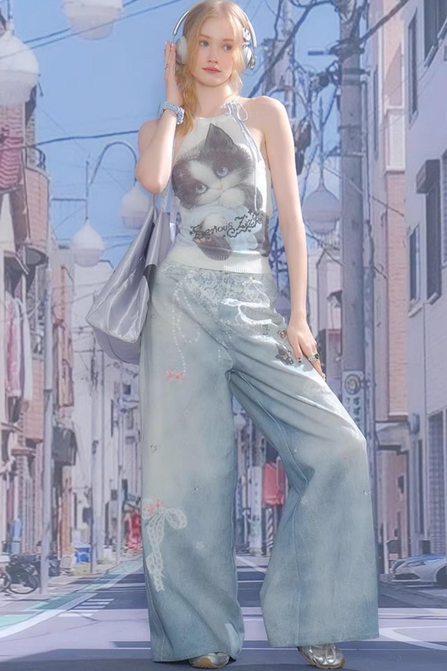 Summer Cat Knitted Halter Top