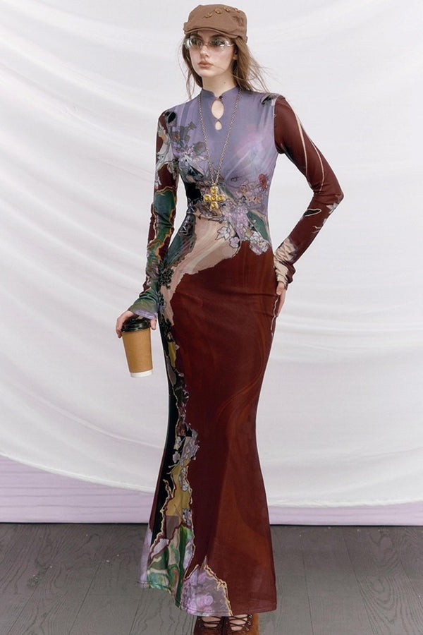 Contrast Color Cheongsam Dress