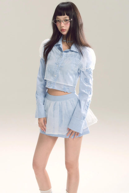 Organza Stripe Skirt Shirt Set-Up