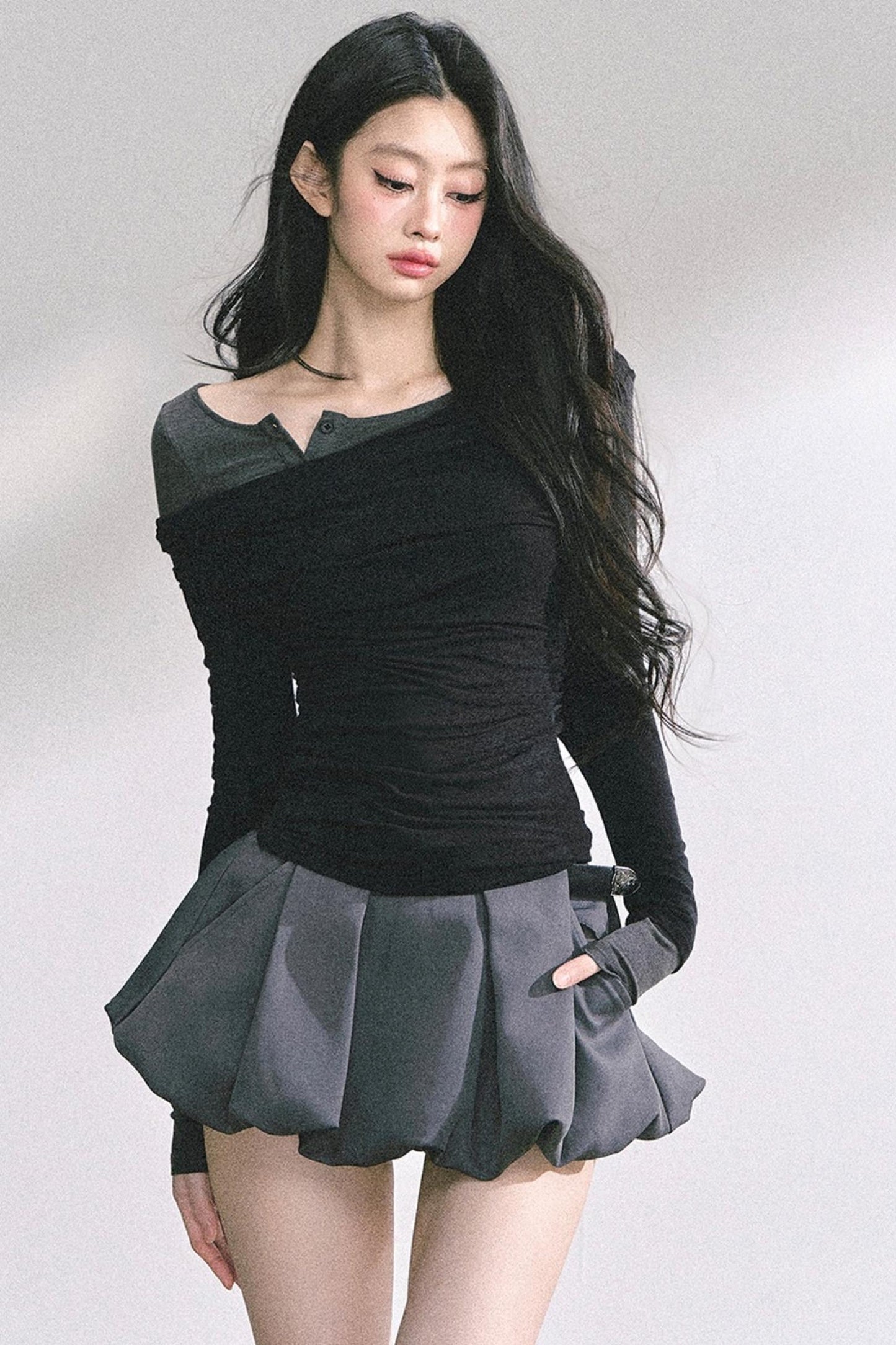 Korean Off-The-Shoulder Black Top