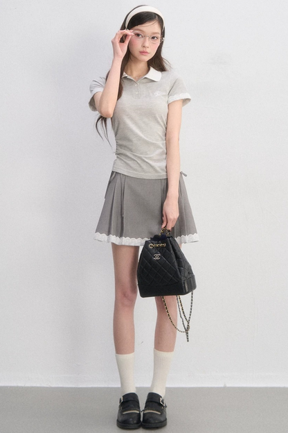 Pleated Lace Trim Skirt