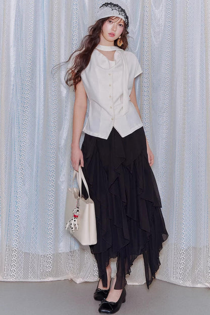 Irregular Ruffled Elastic Chiffon Skirt
