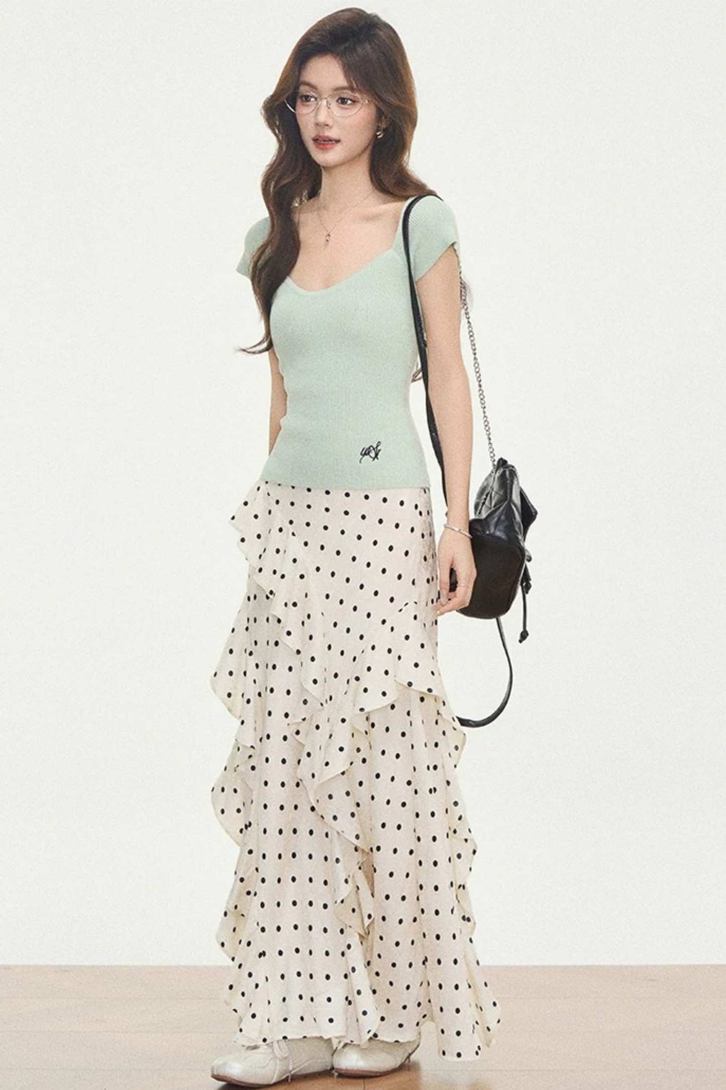Knit Polka-Dot Top & Skirt Set-Up