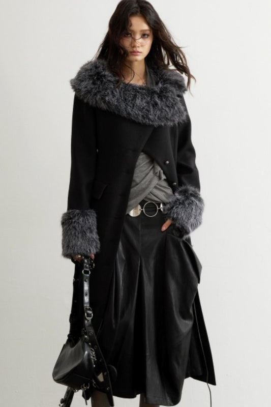 Retro Wool Fur-Collar Coat