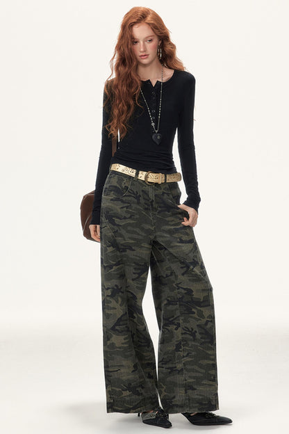 Camouflage Seam Cargo Pants