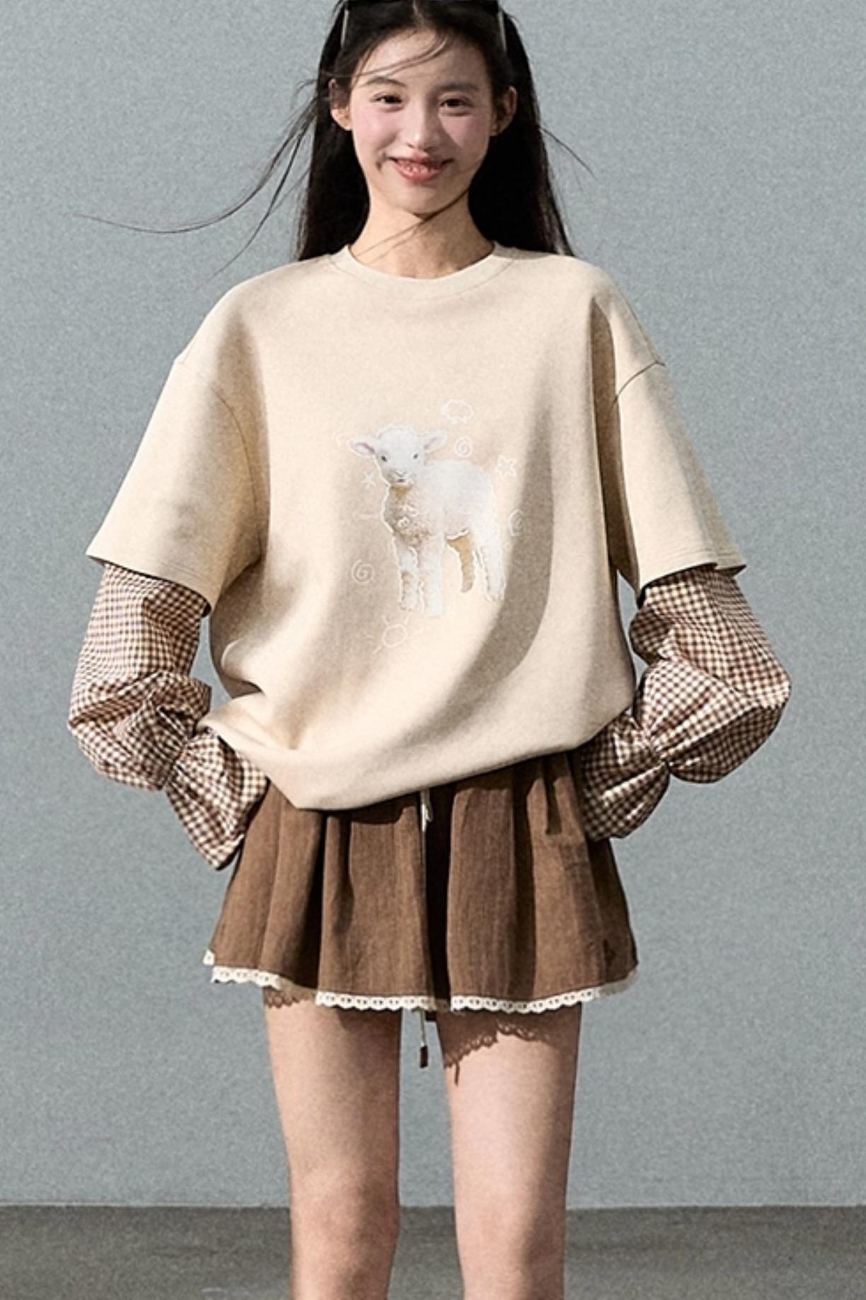 Lyocell Cotton Patchwork Plaid Sweatshirt