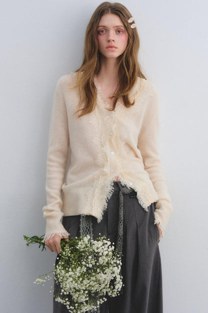 Wool Lace V-Neck Knit Top