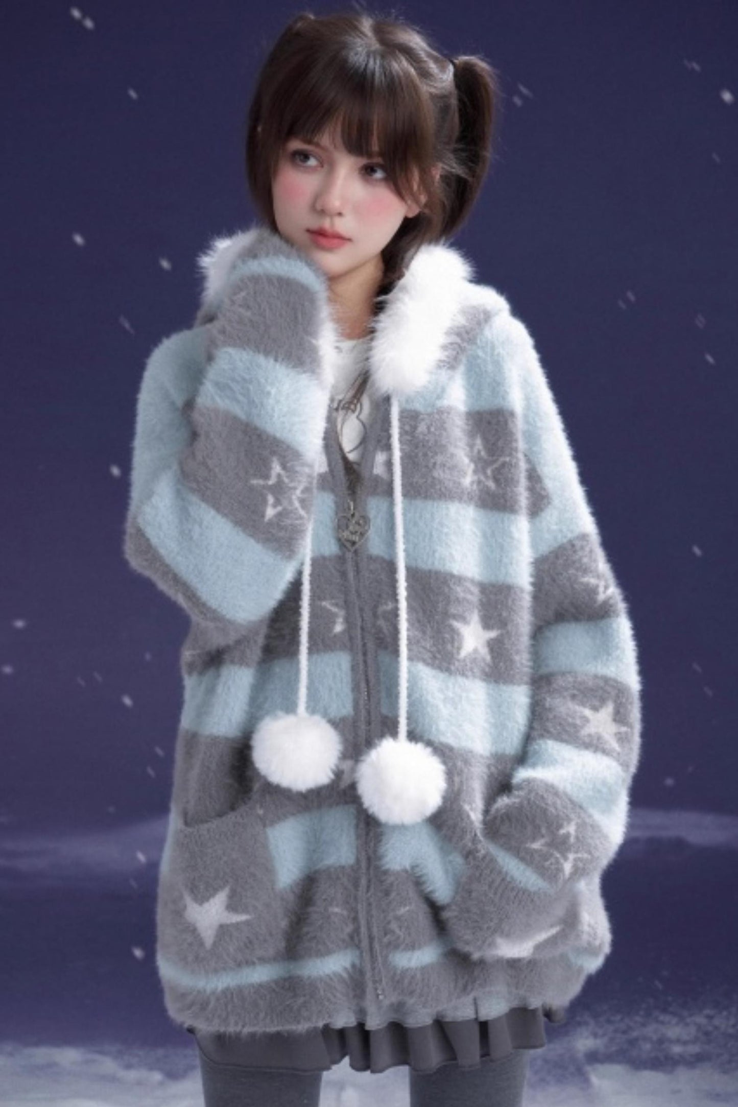 Gray-Blue Striped Star Sweater