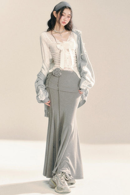 Gray Fishtail Long Skirt