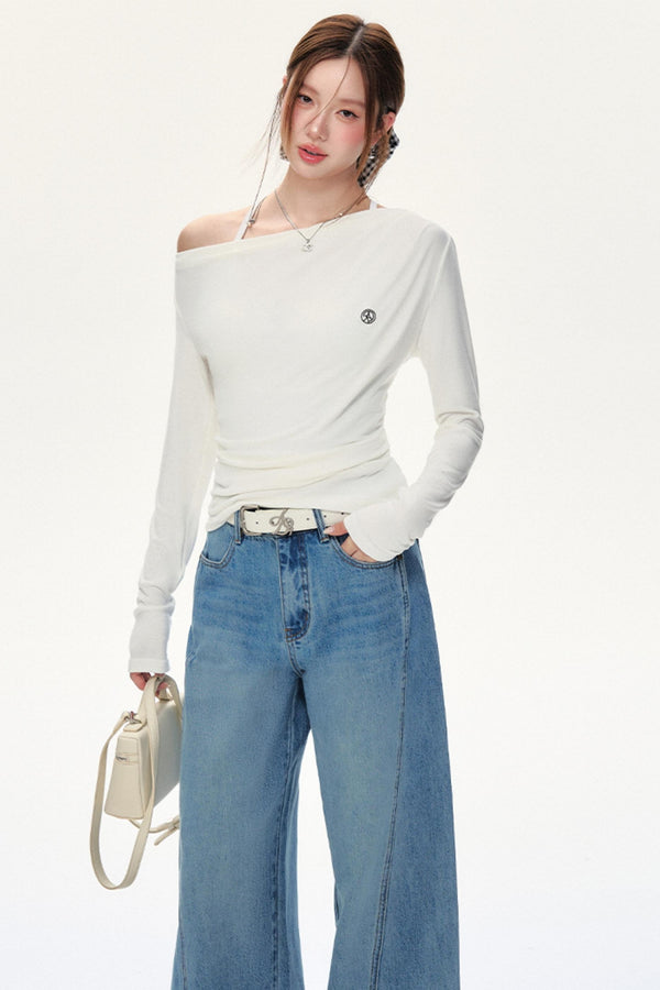 Asymmetrical Pleated Long Sleeve Tee