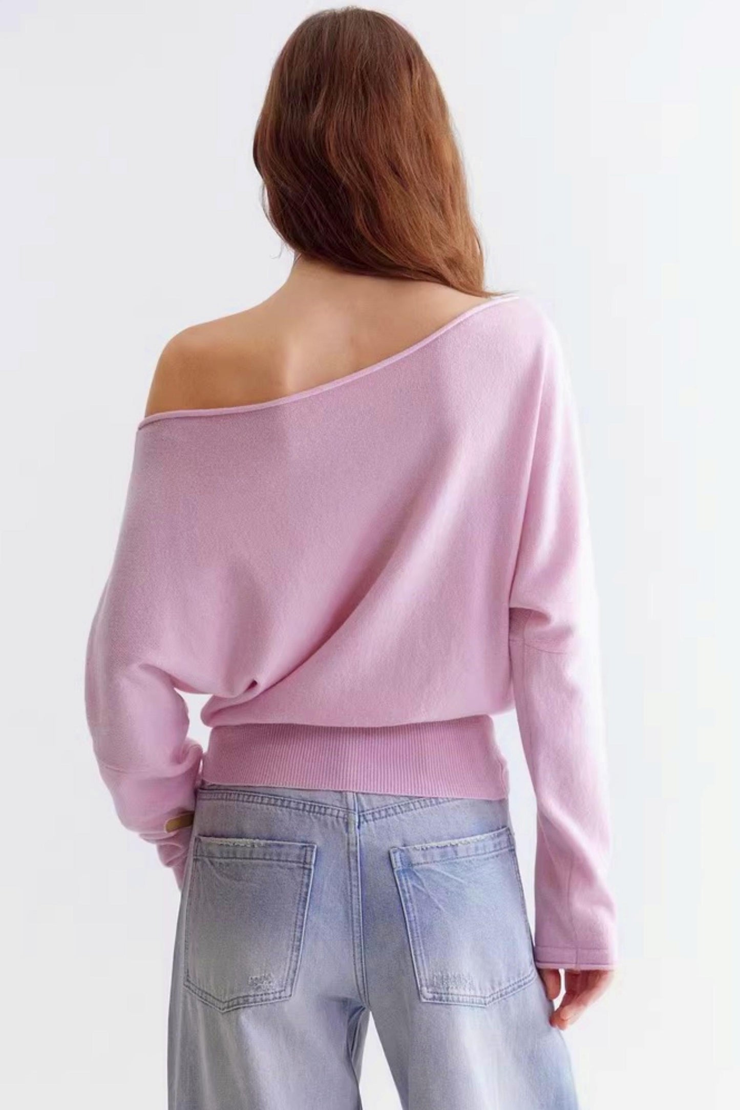 Rolled Edge Off-Shoulder Wool Sweater
