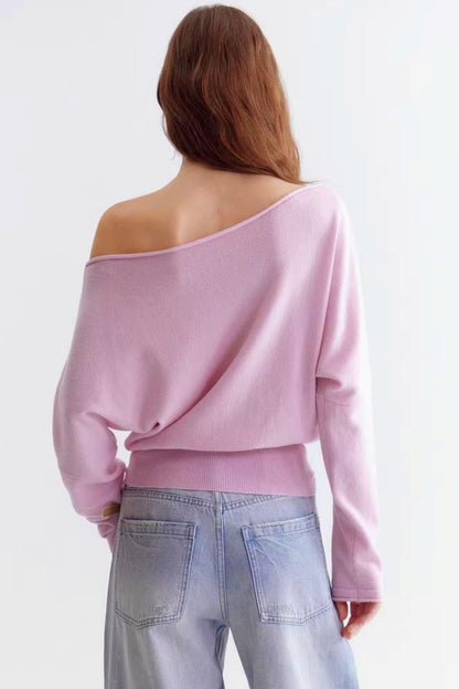 Rolled Edge Off-Shoulder Wool Sweater