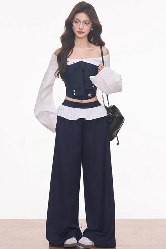 Off-Shoulder Patchwork Ensemble Top set-Up
