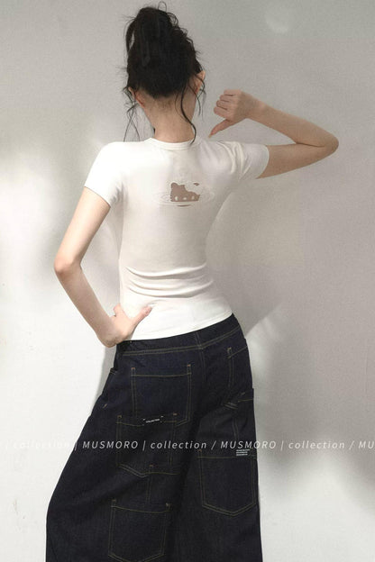 Top in maglia traforata ricamata