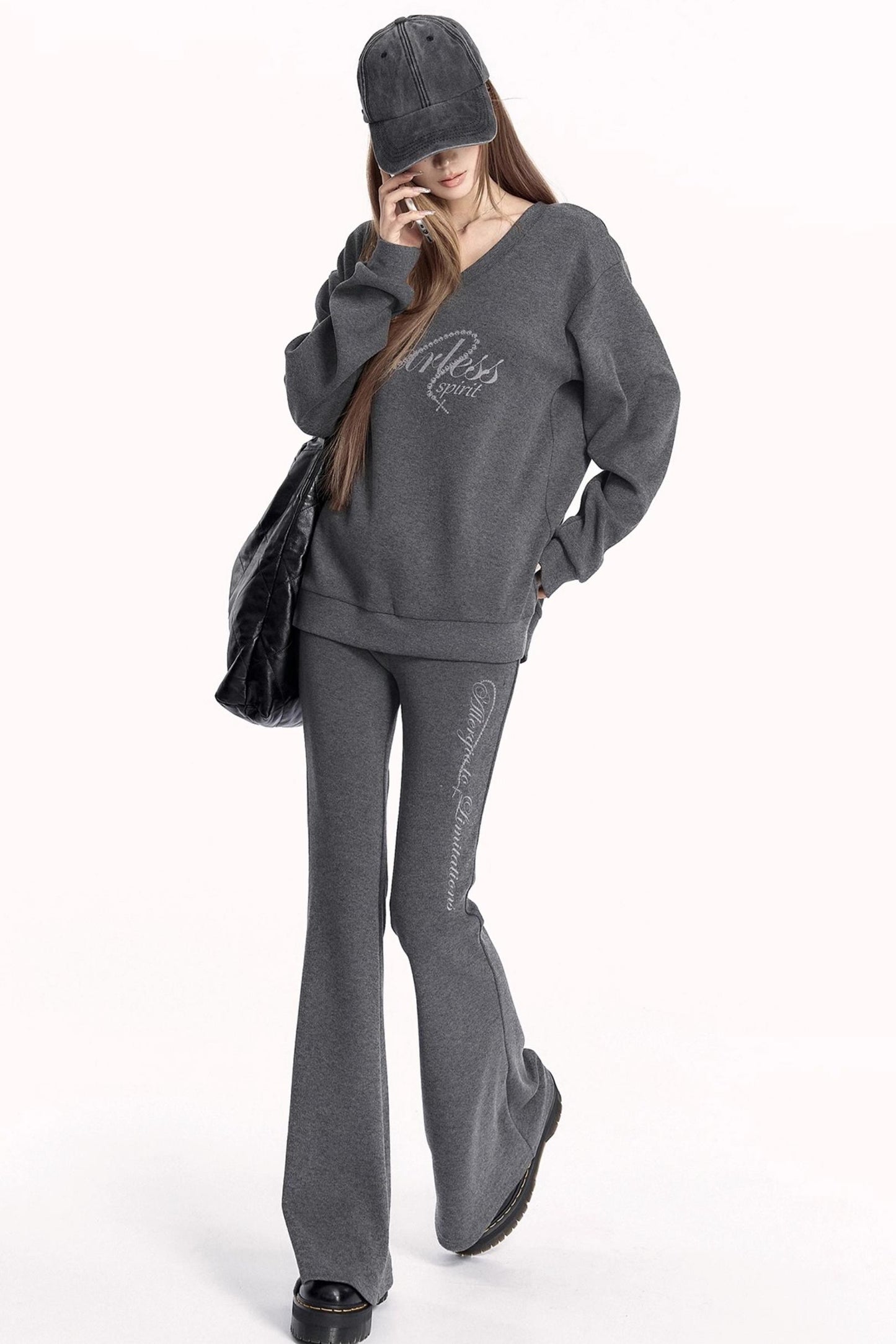 Sporty V-Neck Sweatshirt Set-Up