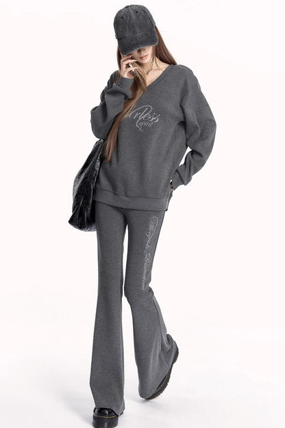 Sporty V-Neck Sweatshirt Set-Up