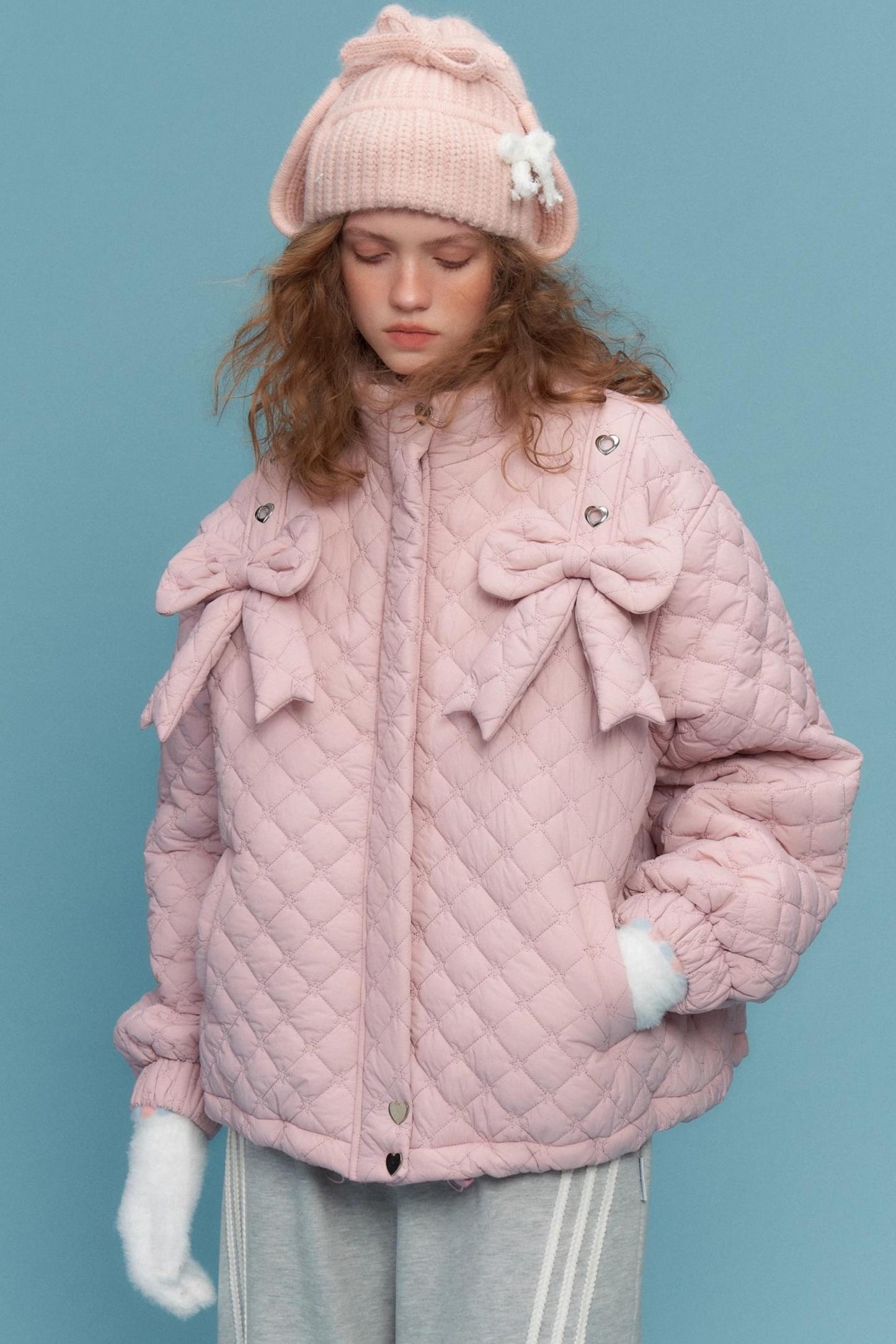 Winter Pink Bow Design Coat